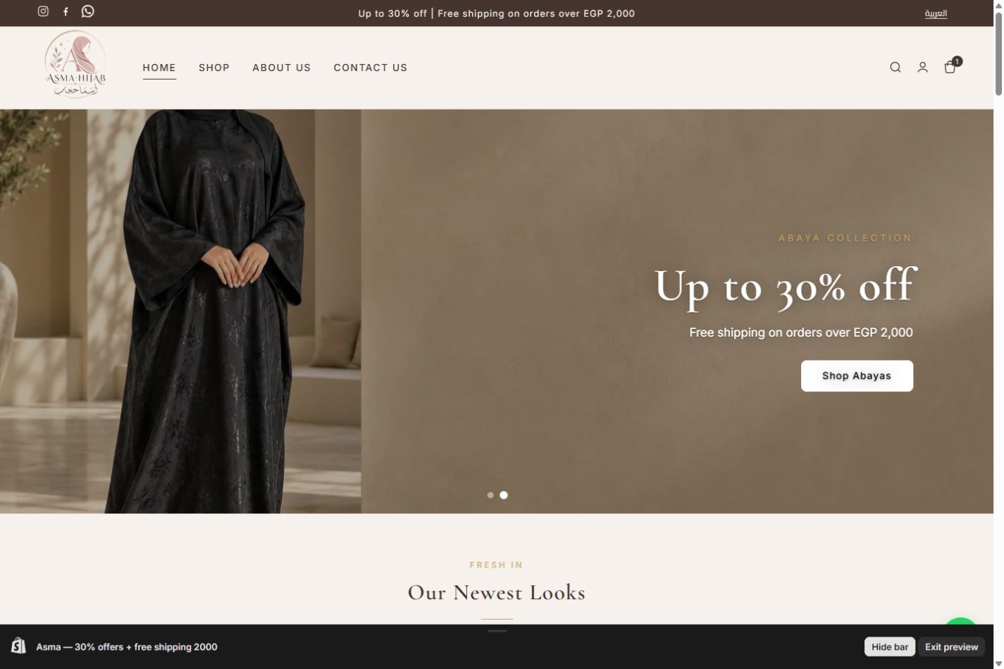 Asma Hijab desktop storefront